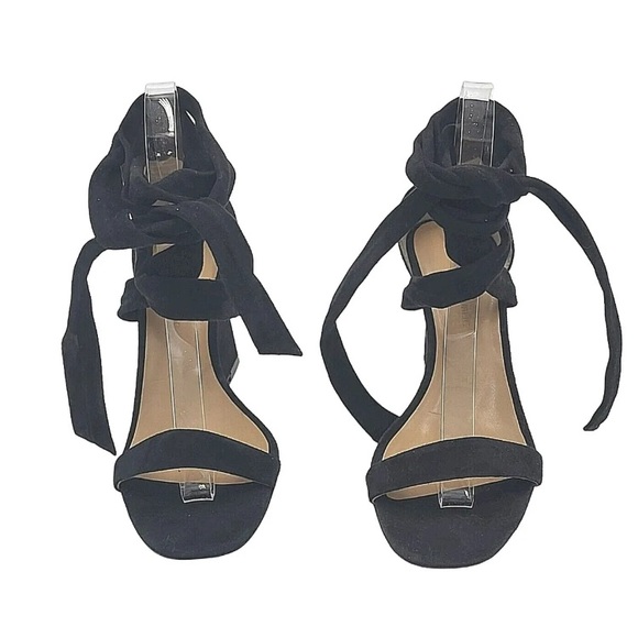 Banana republic black long straps wedge shoes size 8.5 medium - Picture 2 of 5